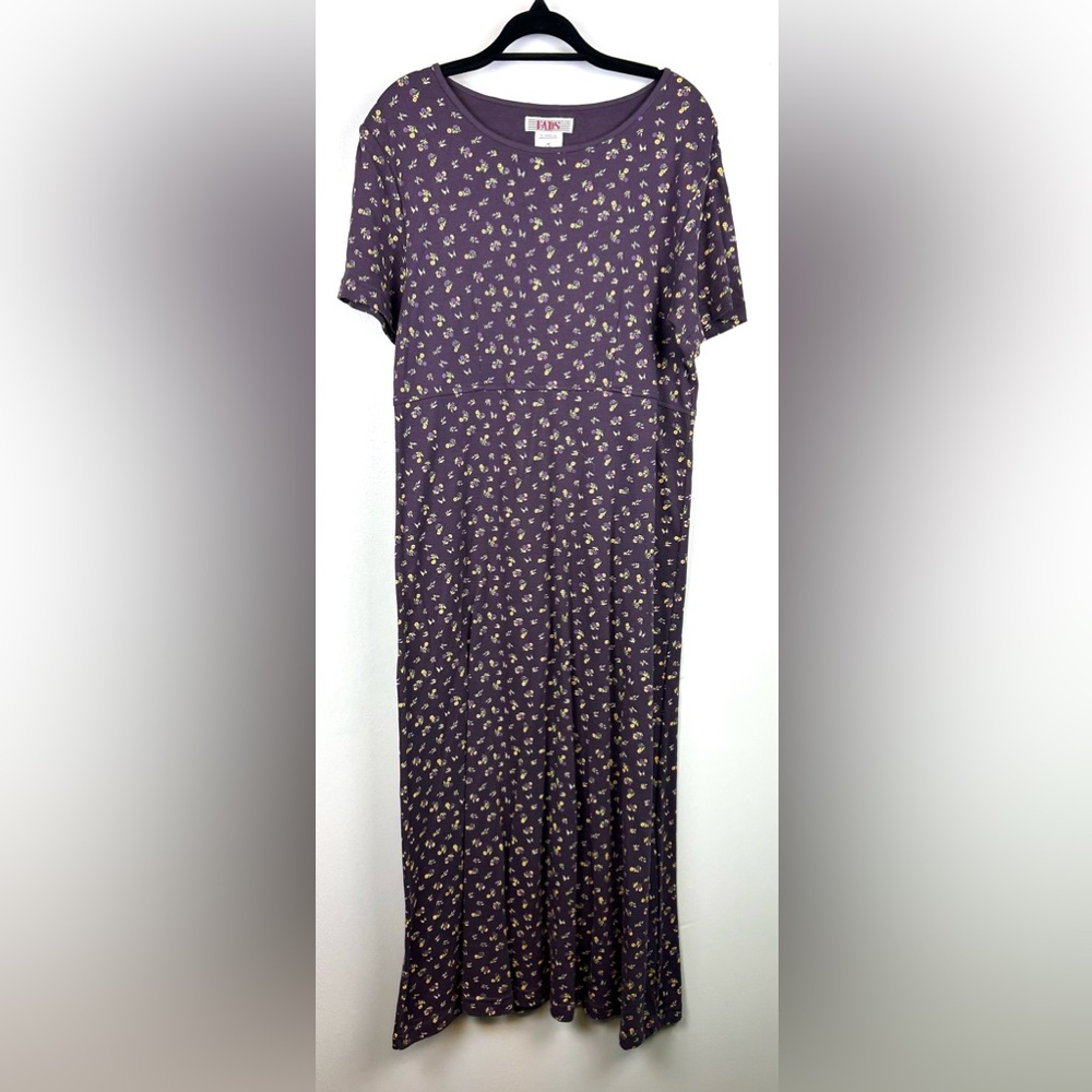 FADS Floral Maxi Dress M Purple Cottagecore 90s Grunge Ditsy Modest Cotton